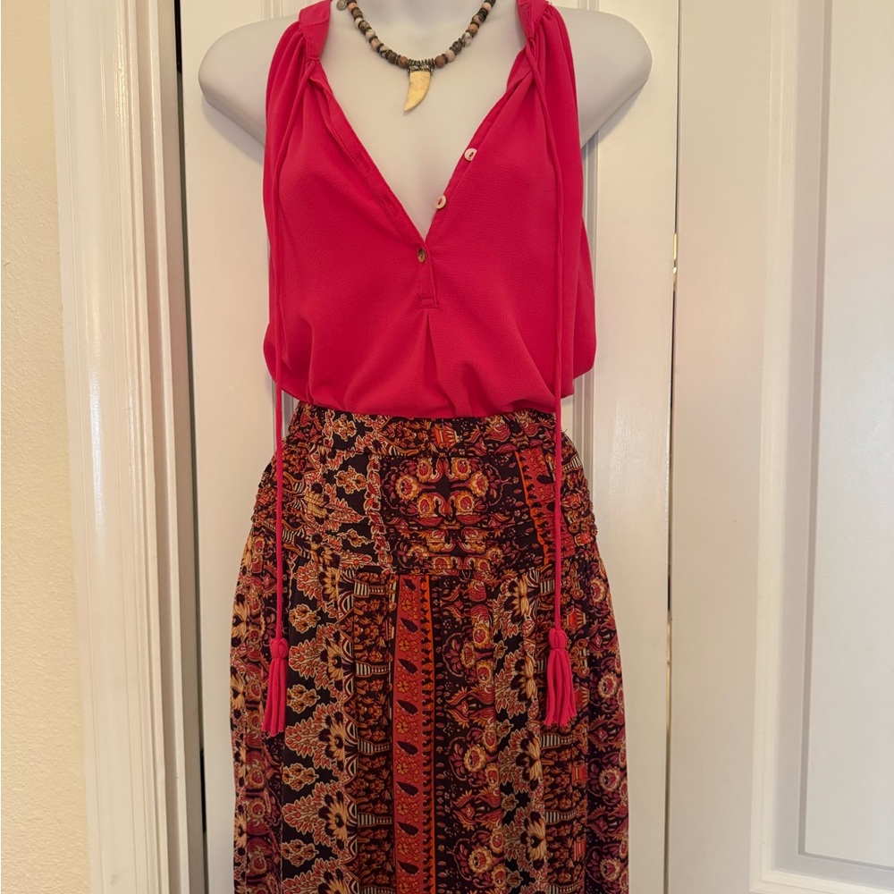 Elegant Pink and Brown Patterned Anthro
